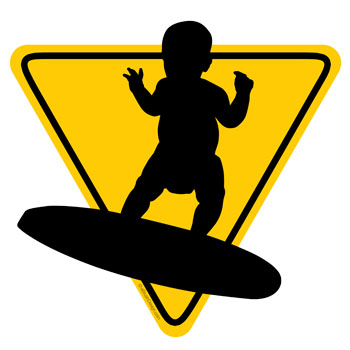 baby on board surfboard