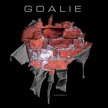 torn shirt brick wall soccer goalie